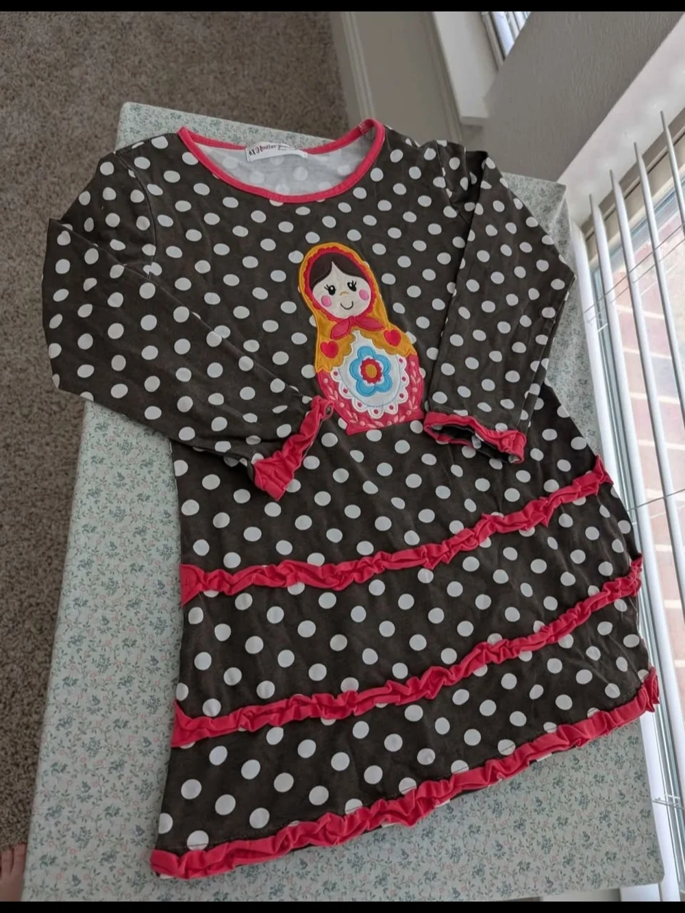 6X Embroidered Nesting Doll Polkadot Tunic Long Sleeve Top